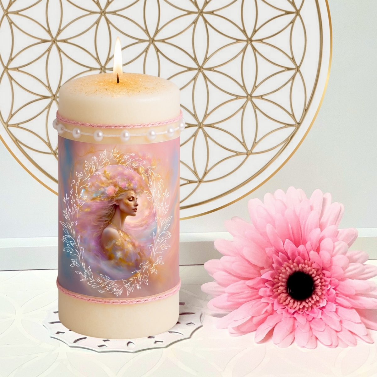 Kerze "Aurora – Licht aus dem Herzen der Göttin" | Heilige Meditationskerze für Herzöffnung, Selbstliebe & Verbindung zur Seelenweisheit – Bild 2