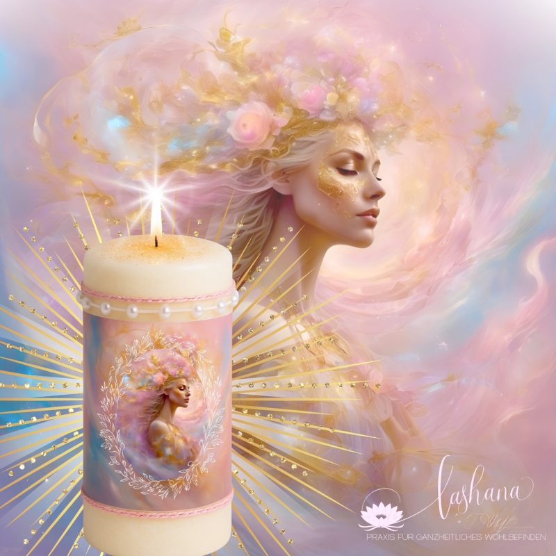 Kerze "Aurora – Licht aus dem Herzen der Göttin" | Heilige Meditationskerze für Herzöffnung, Selbstliebe & Verbindung zur Seelenweisheit