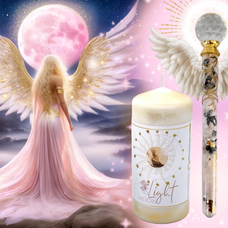 MoonLight – 2-teiliges Set: Lichtstab & Kerze | Heiliges Ritualset zur Aktivierung deiner inneren Schöpferkraft & Manifestation