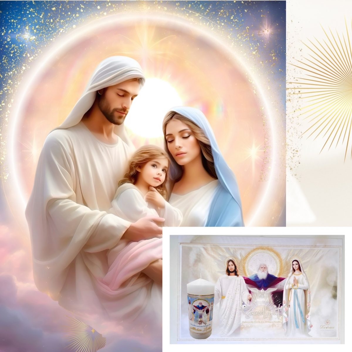 SacredLight – Universelle Gnade & Schutz der Heiligen Familie (2-teiliges Lichtset: Raumkerze & Legetuch)