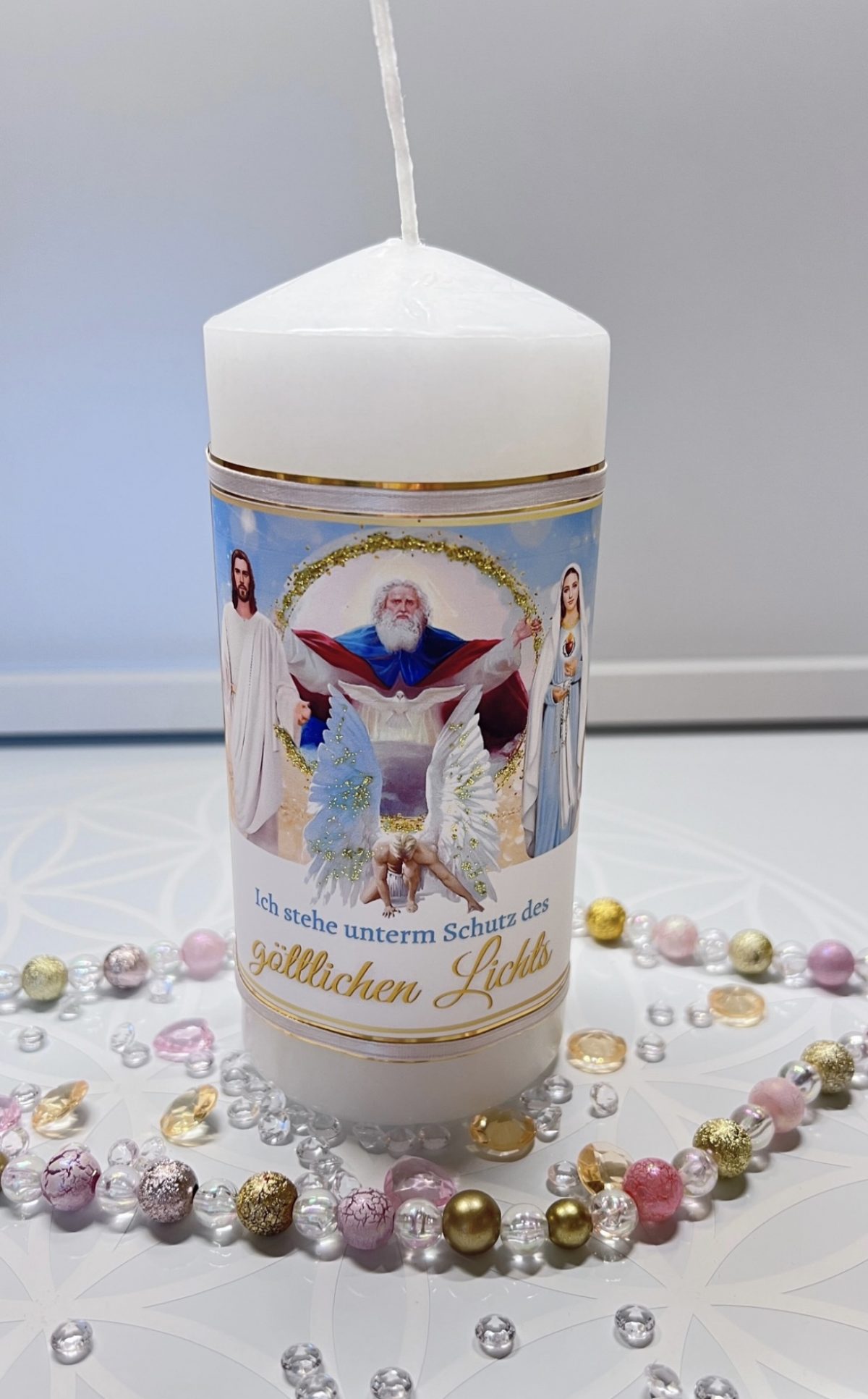 Kerze "SacredLight" – Ich stehe unterm Schutz des göttlichen Lichts Gesegnete Raumkerze der Heiligen Familie für Schutz & Lichtkraft – Bild 2