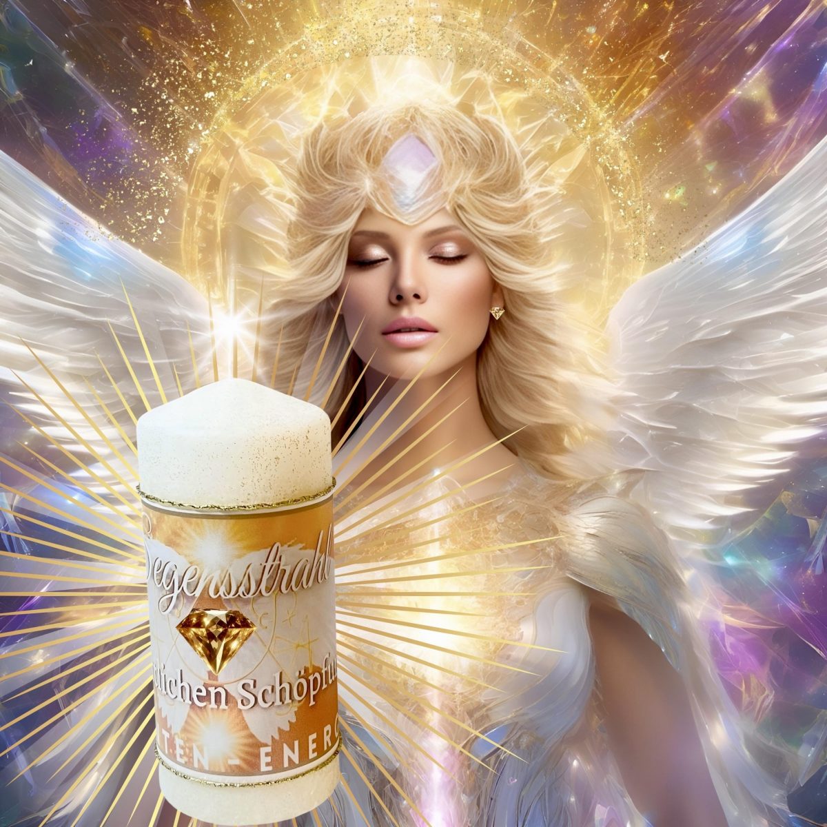 Kerze "Segensstrahl der göttlichen Schöpfung" – Raumkerze "Lichtträger Diamand-Energy der 6. Dimension" für deinen heiligen Raum